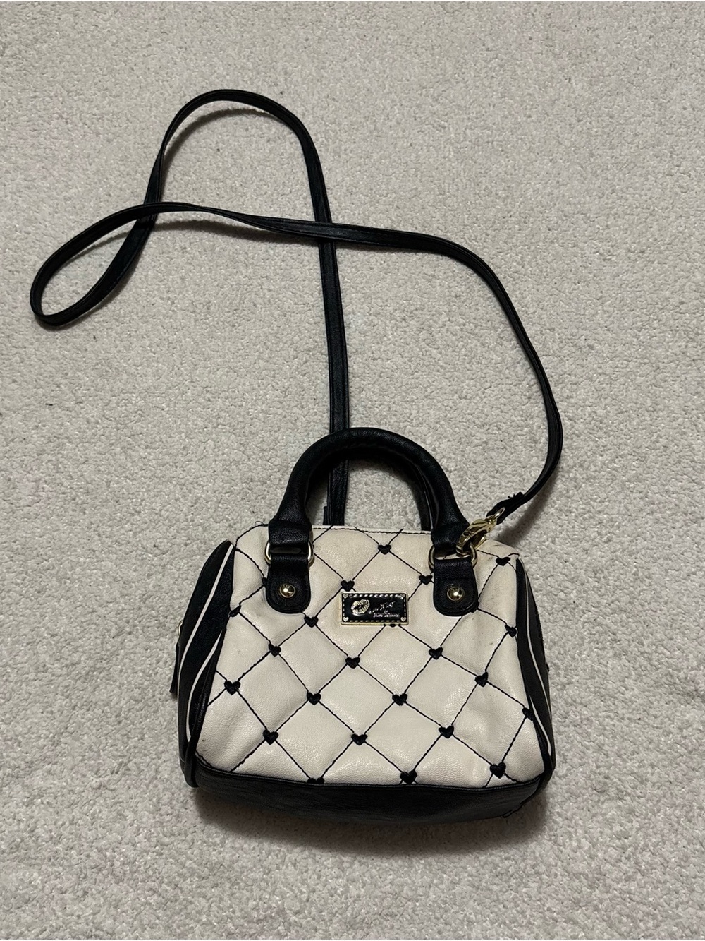 Betsey Johnson Black & Cream Quilted Mini Satchel
